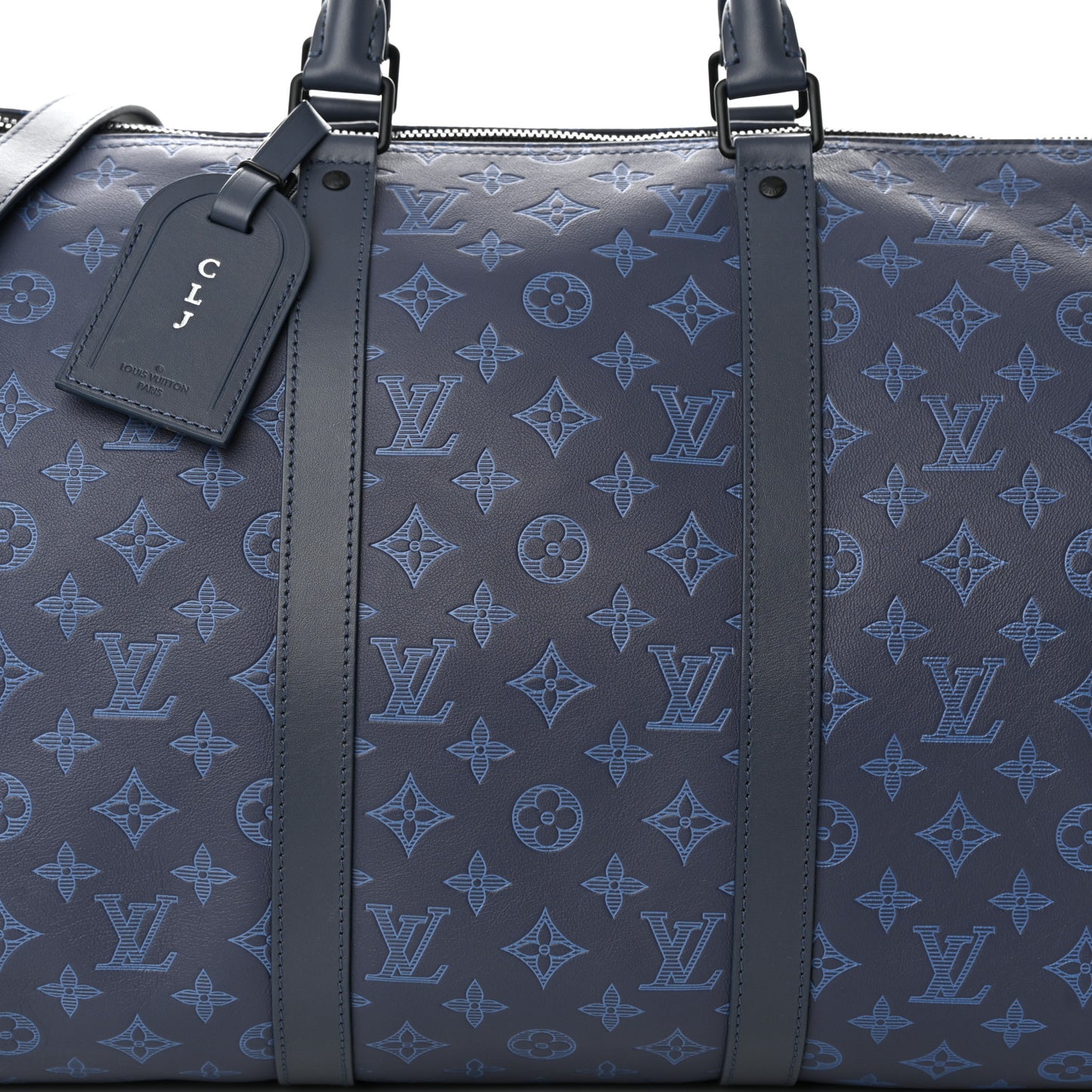 Calfskin Monogram Shadow Keepall Bandouliere 50 Navy