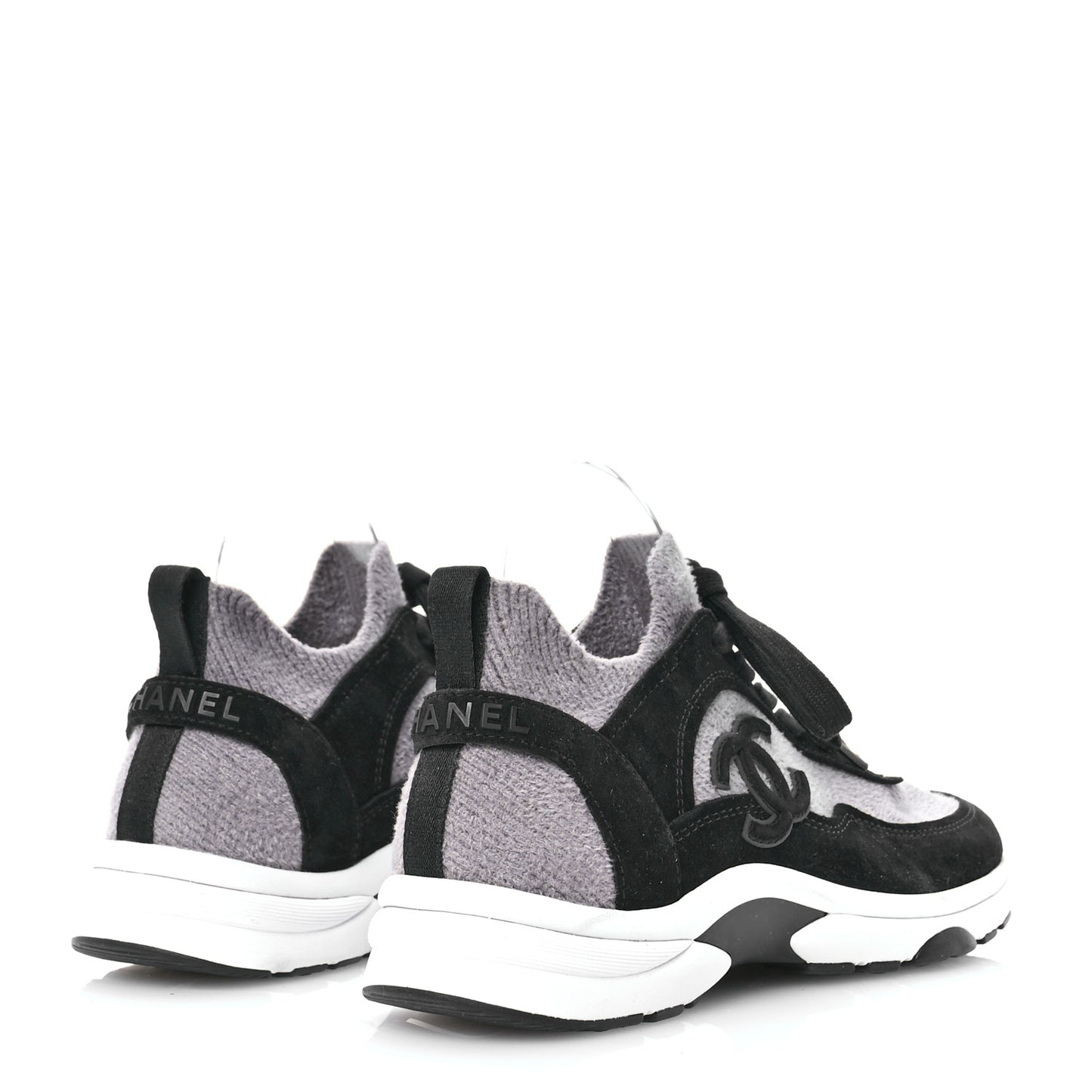 Fabric Suede Calfskin Womens CC Sneakers 37 Grey Black