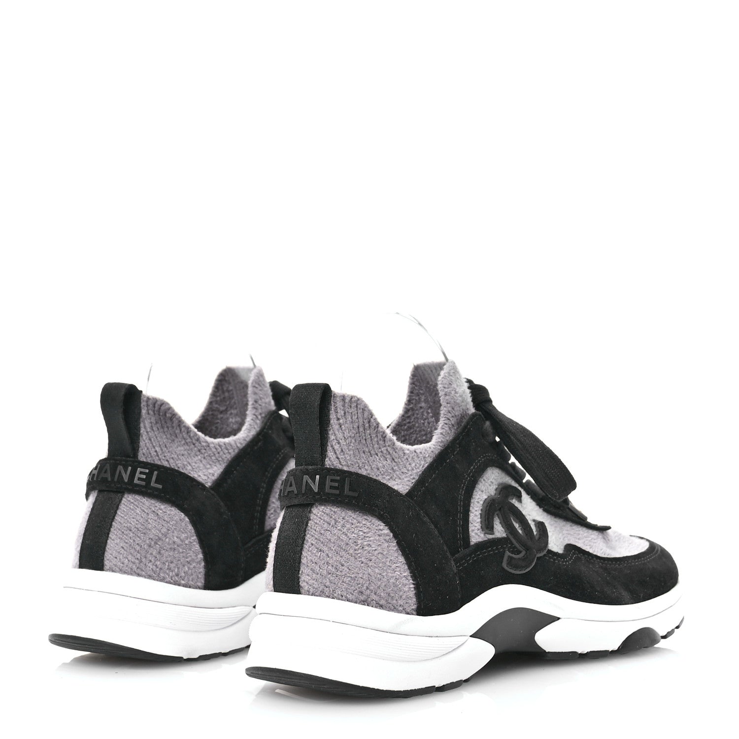 Chanel Fabric Suede Calfskin Womens CC Sneakers 37 Grey Black 4 of 7