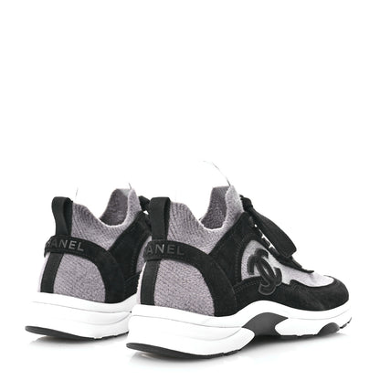 Chanel Fabric Suede Calfskin Womens CC Sneakers 37 Grey Black 4 of 7