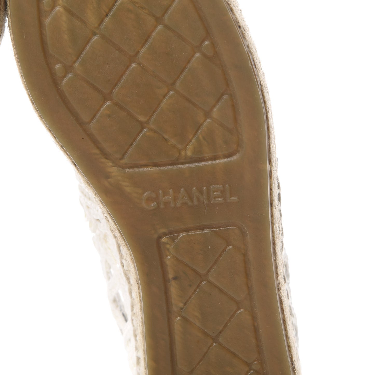 Woven Fabric Grosgrain CC Espadrilles 38 White Black