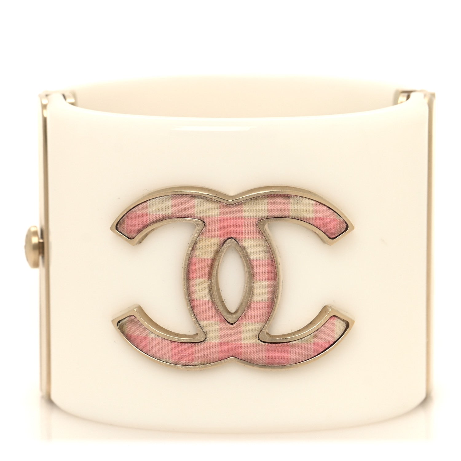 Chanel Resin Gingham CC Cuff White Pink 1 of 4