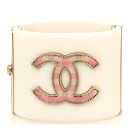 Chanel Resin Gingham CC Cuff White Pink 1 of 4