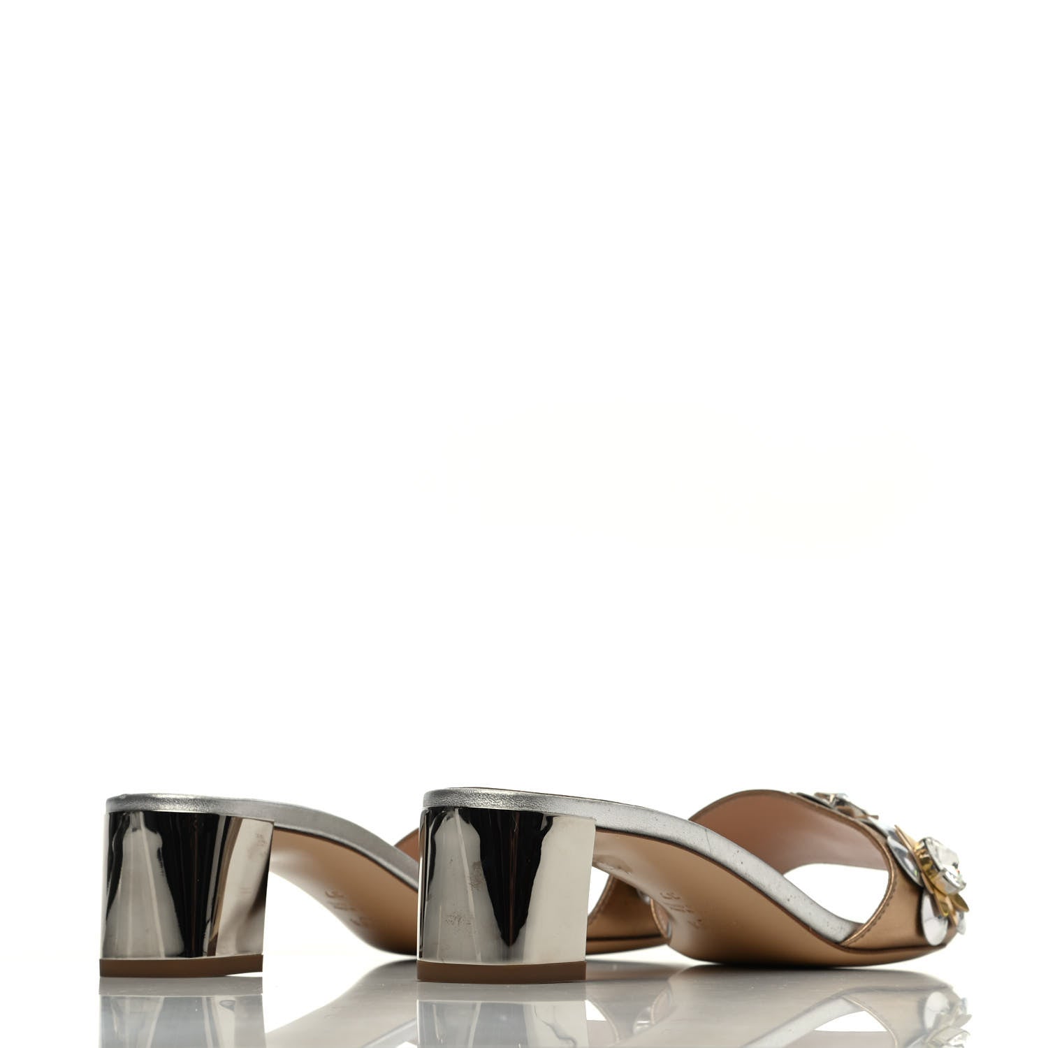 Fendi Metallic Calfskin Crystal Flowerland Slide Sandals 37 Argento Bronze Gold 3 of 4