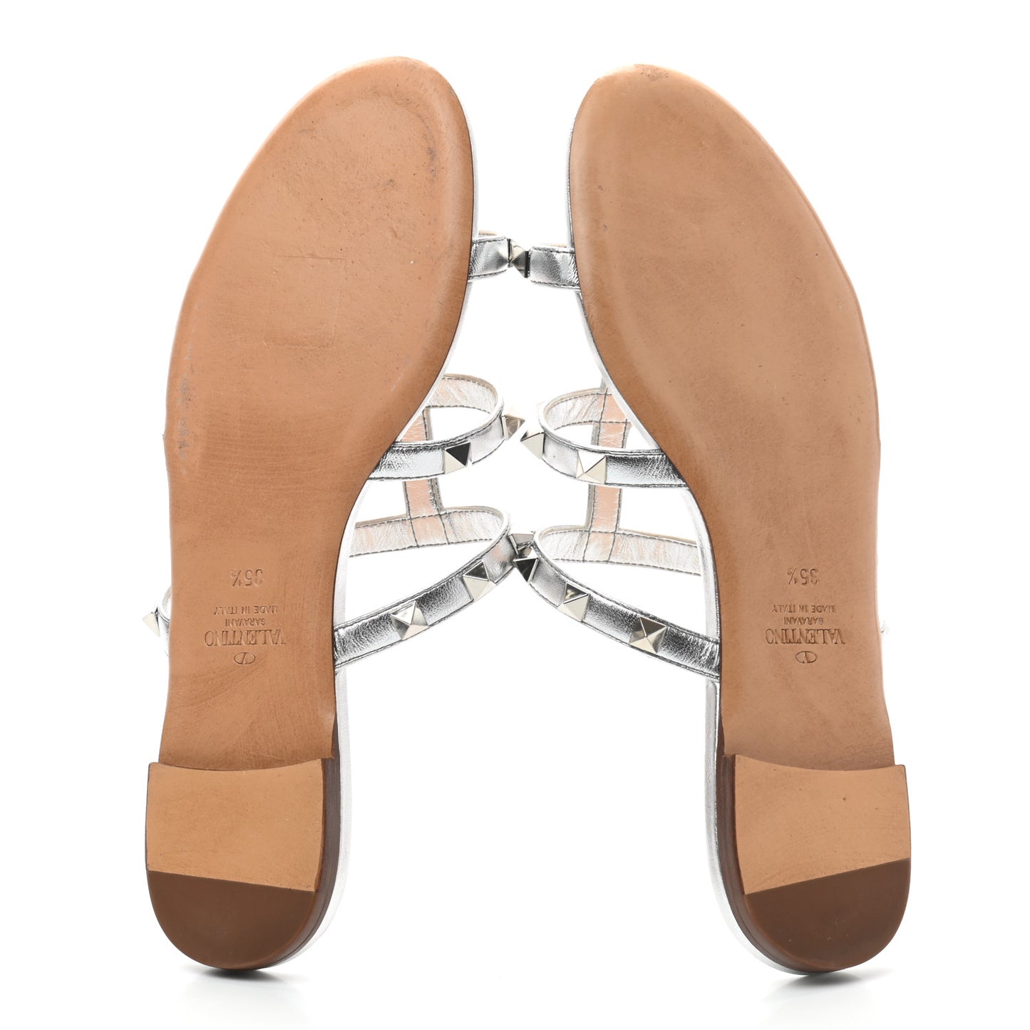 Metallic Nappa Rockstud Caged Flat Slide Sandals 35.5 Silver