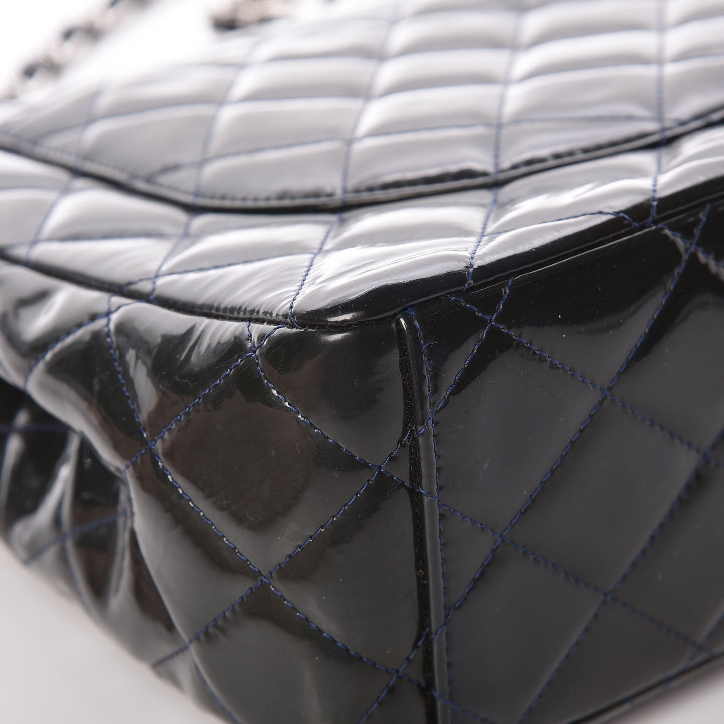 Patent Quilted Maxi Double Flap Navy Blue
