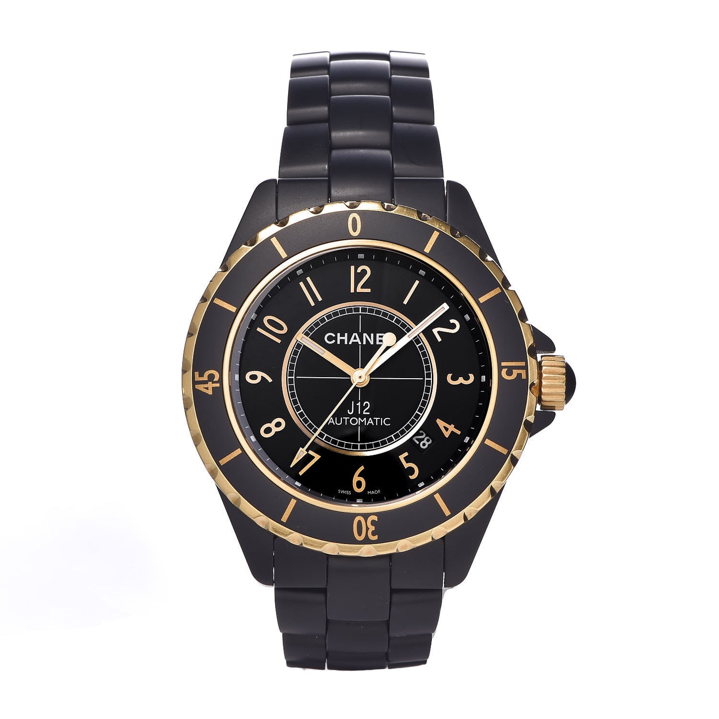 Stainless Steel 18K Yellow Gold Matte Ceramic 41mm J12 Automatic Watch Black