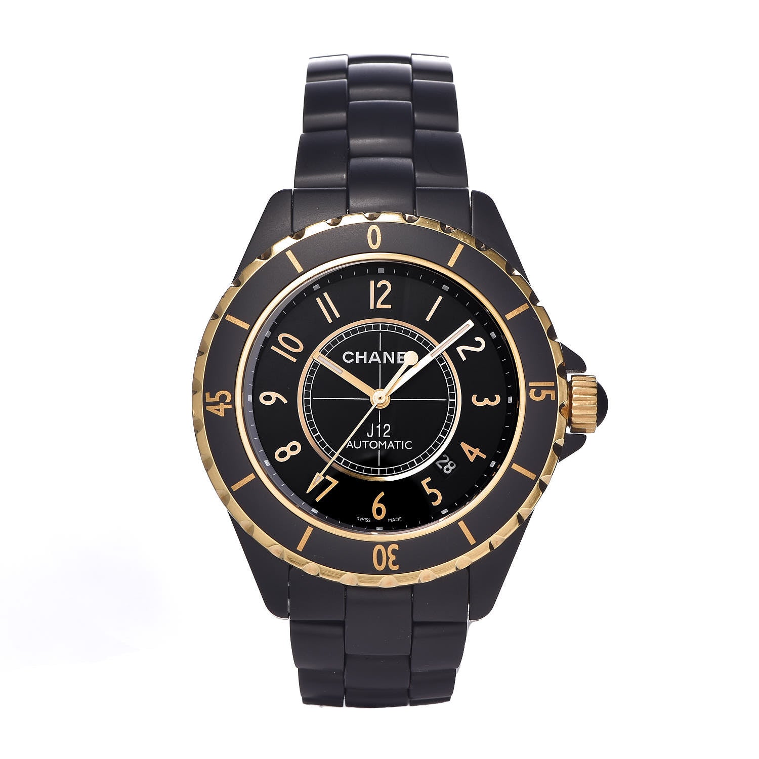 Chanel Stainless Steel 18K Yellow Gold Matte Ceramic 41mm J12 Automatic Watch Black 1 of 6