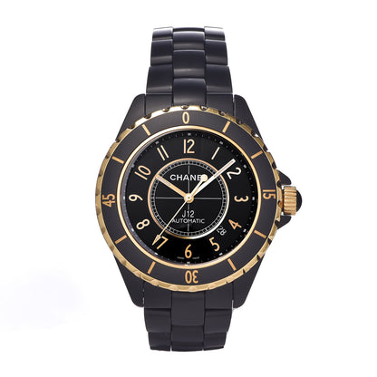 Chanel Stainless Steel 18K Yellow Gold Matte Ceramic 41mm J12 Automatic Watch Black 1 of 6