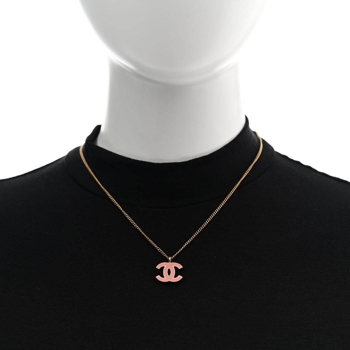 Enamel CC Pendant Necklace Pink Gold