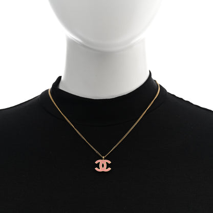 Chanel Enamel CC Pendant Necklace Pink Gold 2 of 5