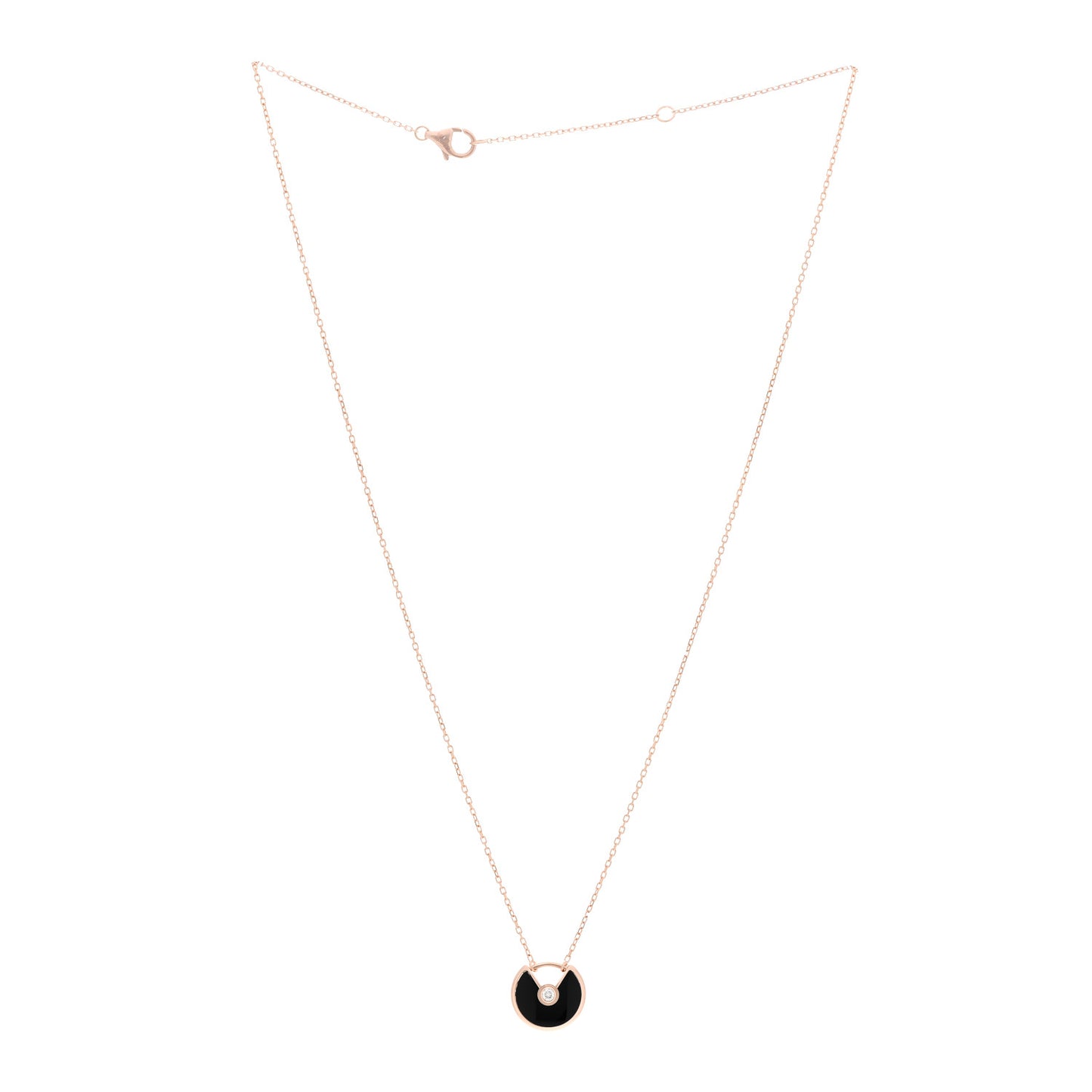 18K Pink Gold Diamond Black Onyx XS Amulette de Cartier Pendant Necklace