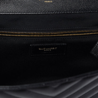 Saint Laurent Grain De Poudre Matelasse Chevron Large Monogram Satchel Black 7 of 12