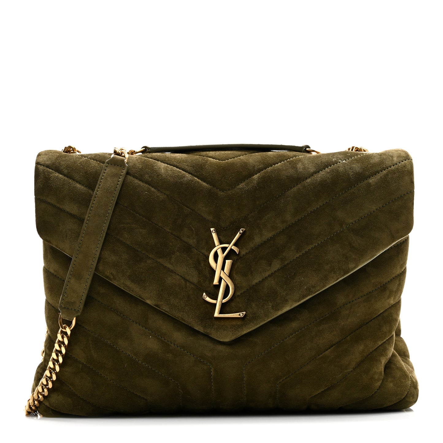 Suede Y Quilted Monogram Medium Loulou Chain Satchel Loden Green