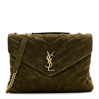 Saint Laurent Suede Y Quilted Monogram Medium Loulou Chain Satchel Loden Green 1 of 10