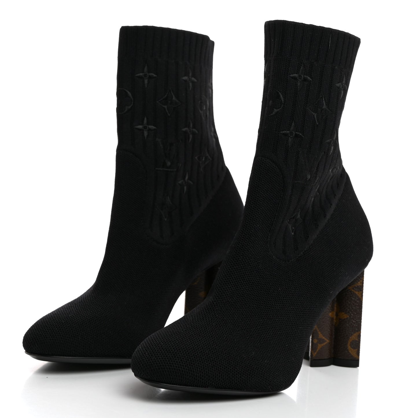 Monogram Stretch Fabric Silhouette Ankle Boots 37 Black