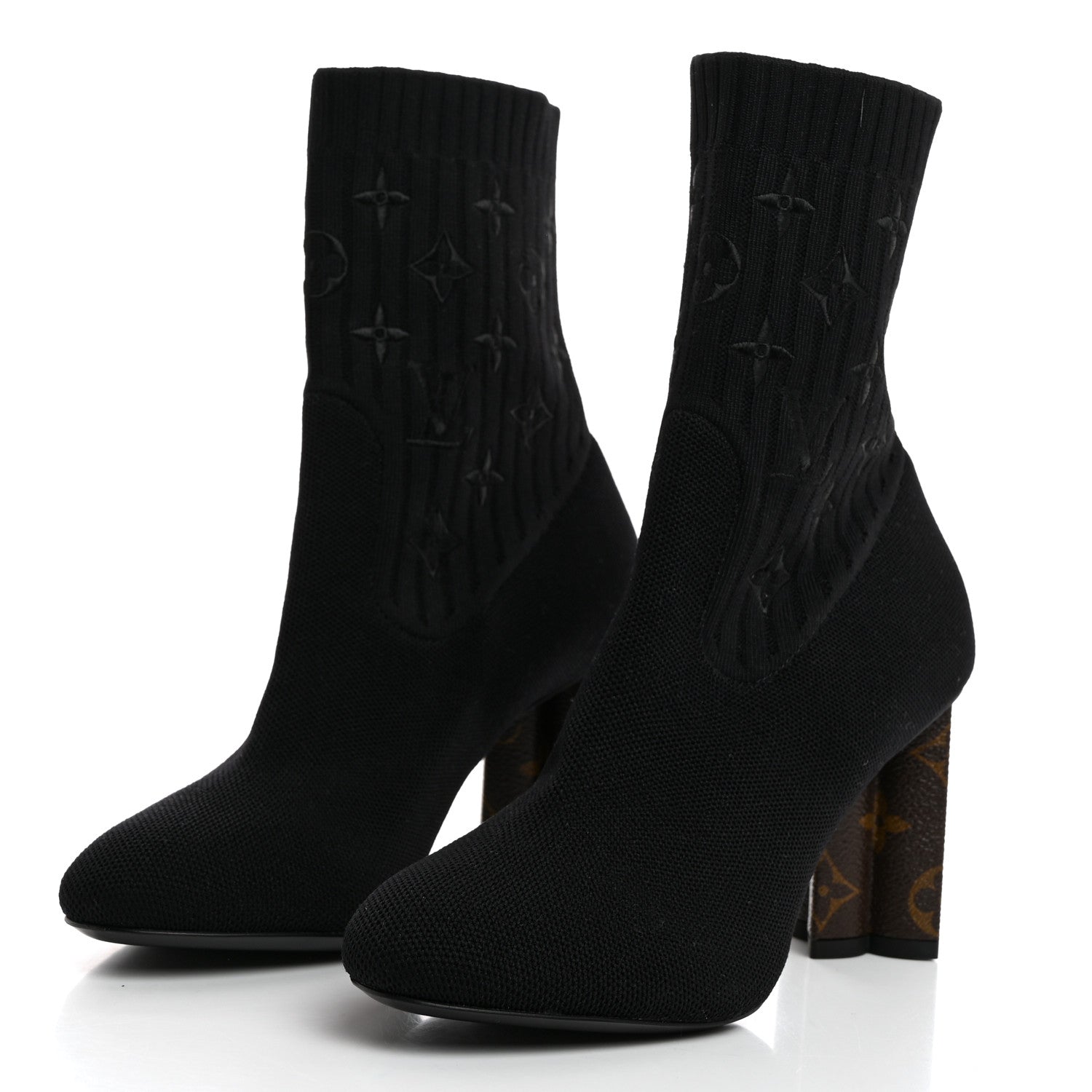 Louis Vuitton Monogram Stretch Fabric Silhouette Ankle Boots 37 Black 3 of 7