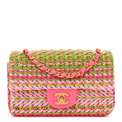 Chanel Cotton Mixed Fibers Woven Mini Rectangular Flap Pink Green 1 of 10