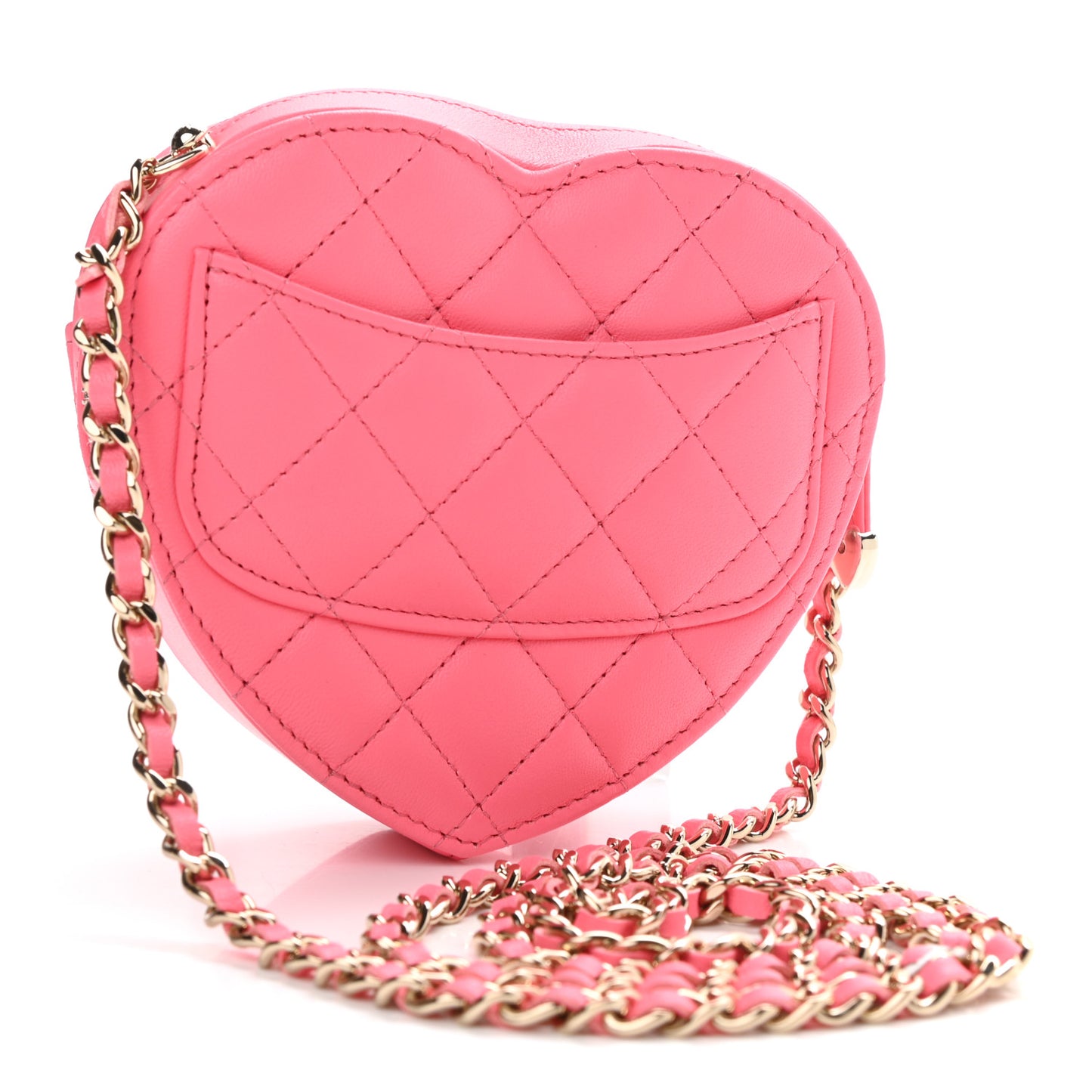Lambskin Quilted CC In Love Heart Clutch With Chain Pink