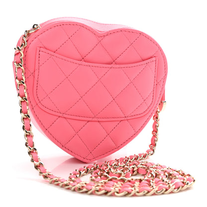 Chanel Lambskin Quilted CC In Love Heart Clutch With Chain Pink 3 of 11