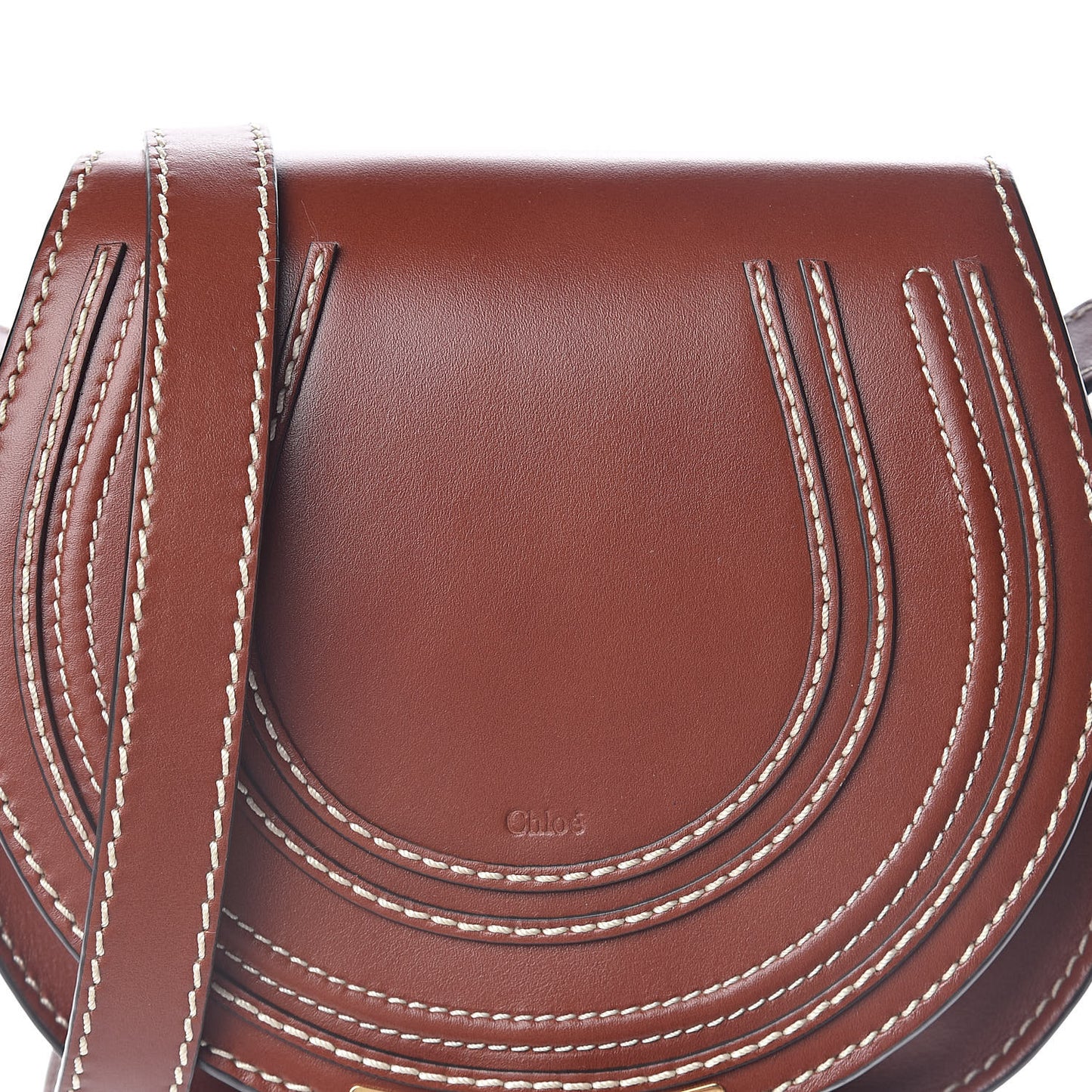 Shiny Calfskin Mini Marcie Round Crossbody Bag Sepia