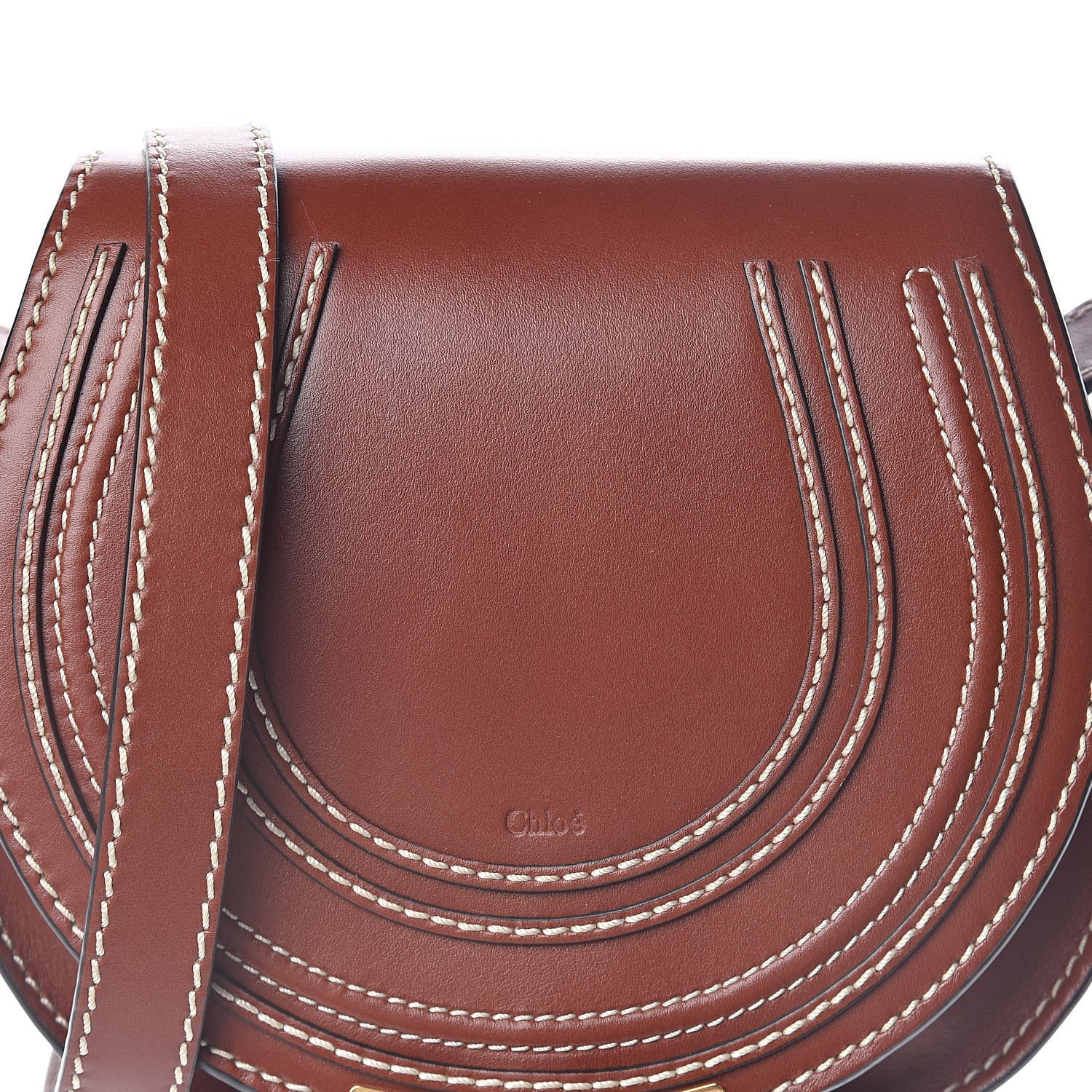 Chloe Shiny Calfskin Mini Marcie Round Crossbody Bag Sepia 7 of 9