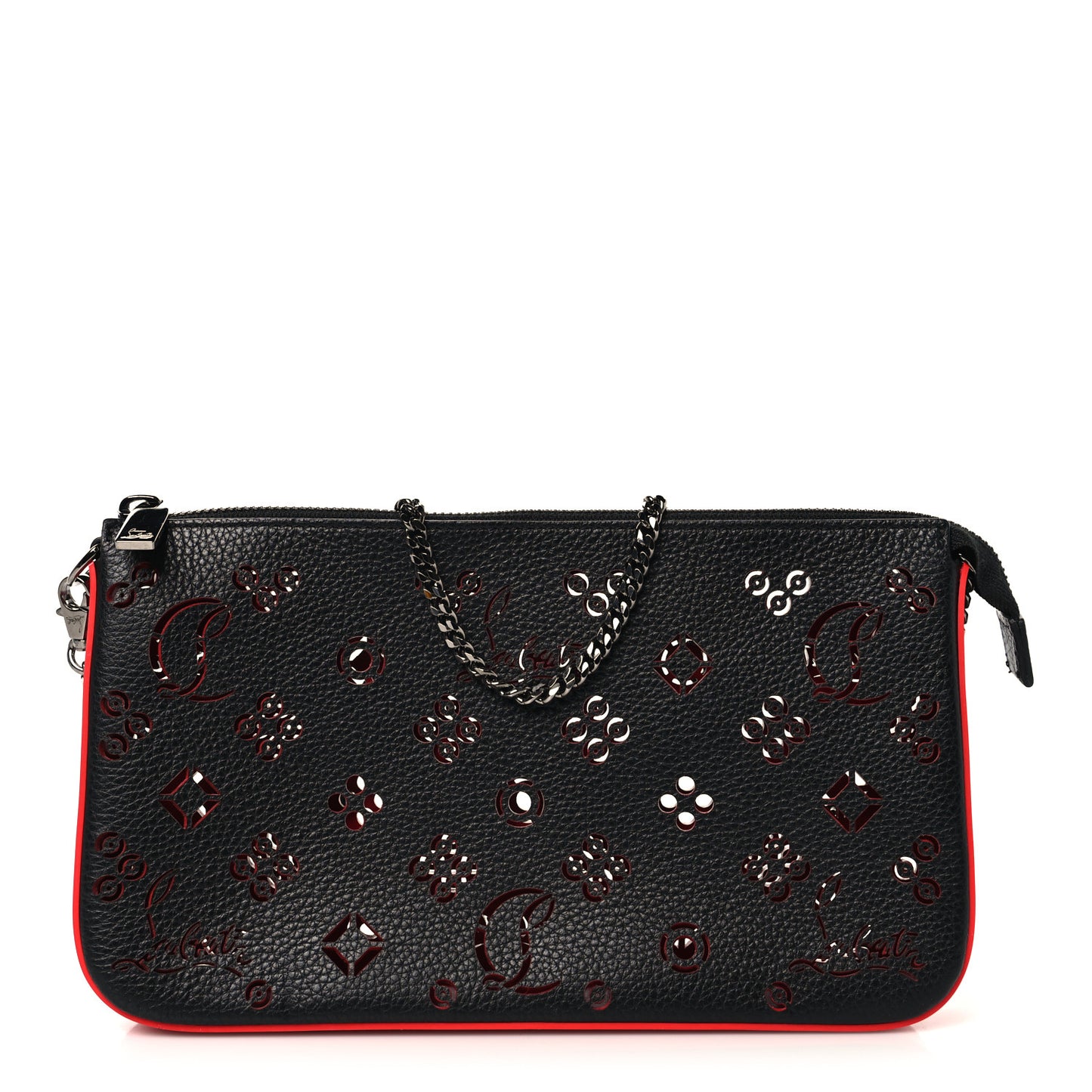 Calfskin Empire Loubinthesky Loubila Chain Clutch Black
