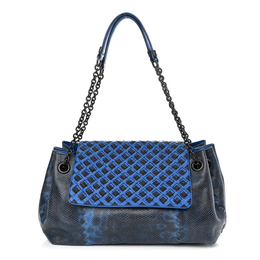 Vesuvio Karung Nappa Intrecciato Cravatteria Small Flap Shoulder Bag Bleuette