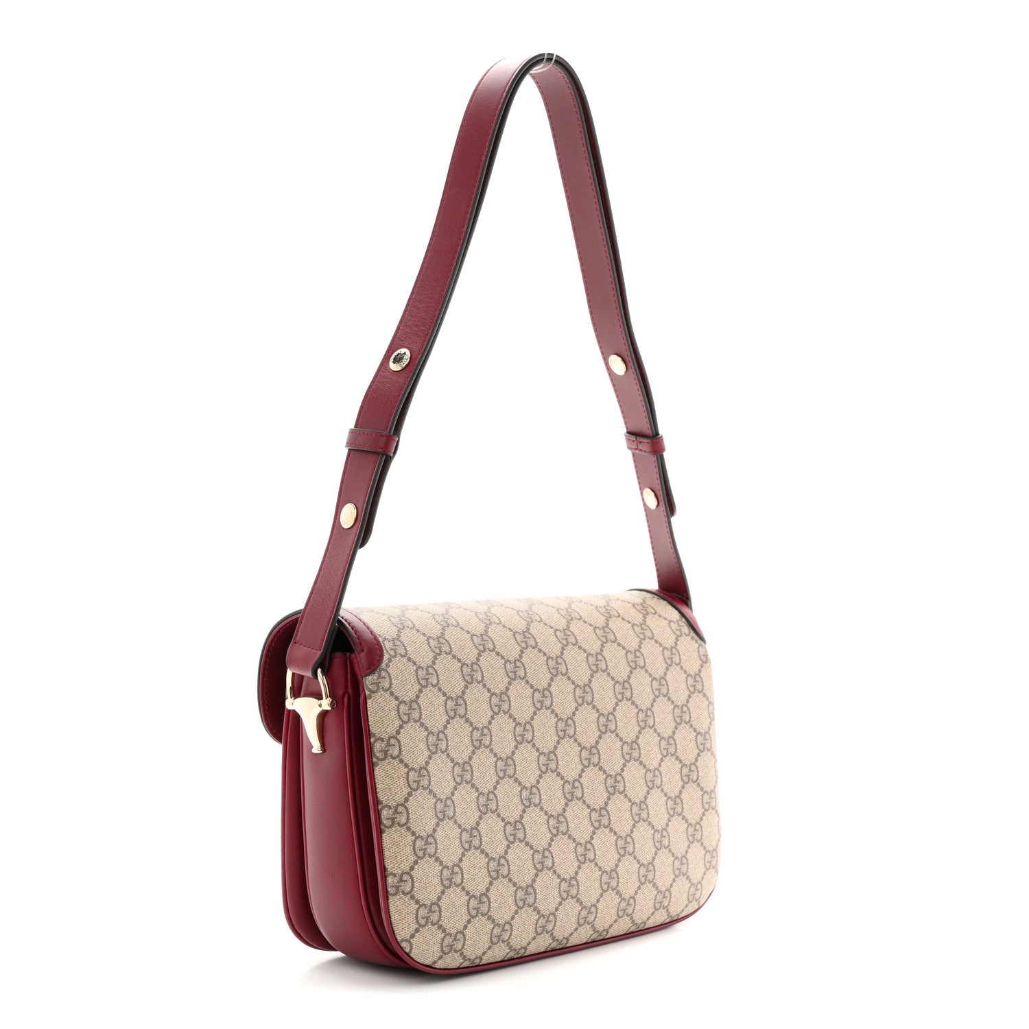 Gucci GG Supreme Monogram Horsebit 1955 Soft Small Shoulder Bag Beige Ebony Rosso Ancora 3 of 11