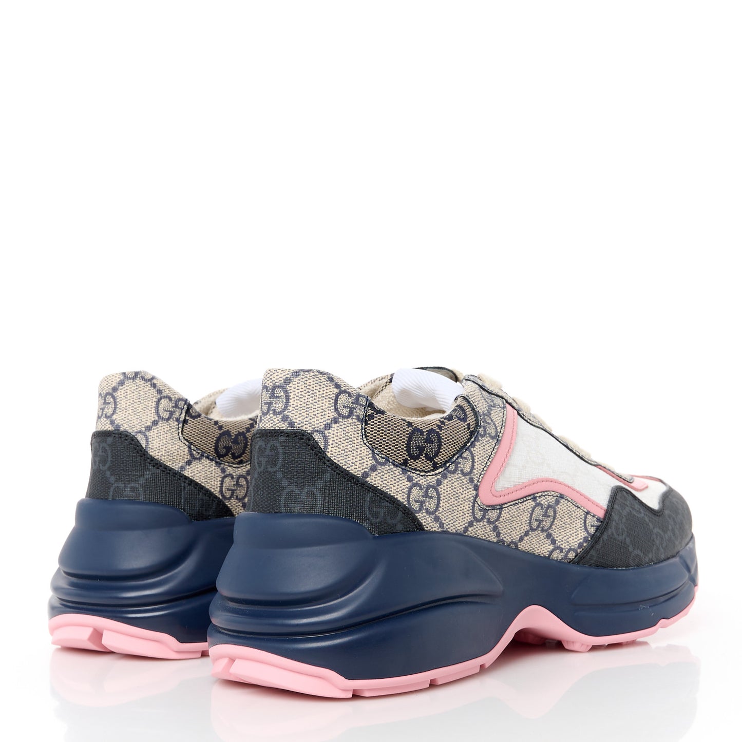 GG Supreme Monogram Mix Monogram Womens Rhyton Sneakers 37 Black Blue Wild Rose White Beige
