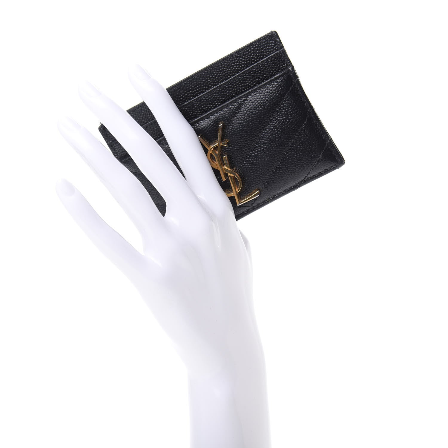 Saint Laurent Grain De Poudre Matelasse Chevron Monogram Credit Card Case Black 2 of 12