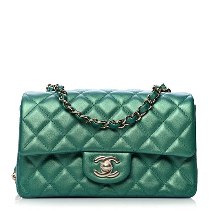 Chanel Iridescent Calfskin Quilted Mini Rectangular Flap Green 1 of 10
