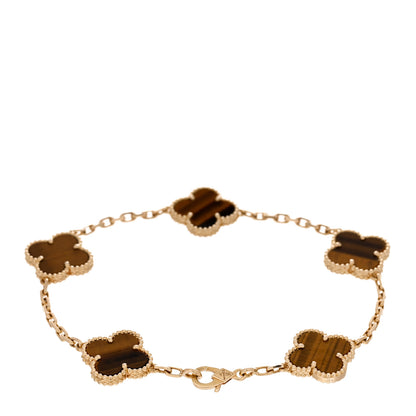 Van Cleef & Arpels 18K Yellow Gold Tiger Eye 5 Motifs Vintage Alhambra Bracelet 2 of 5