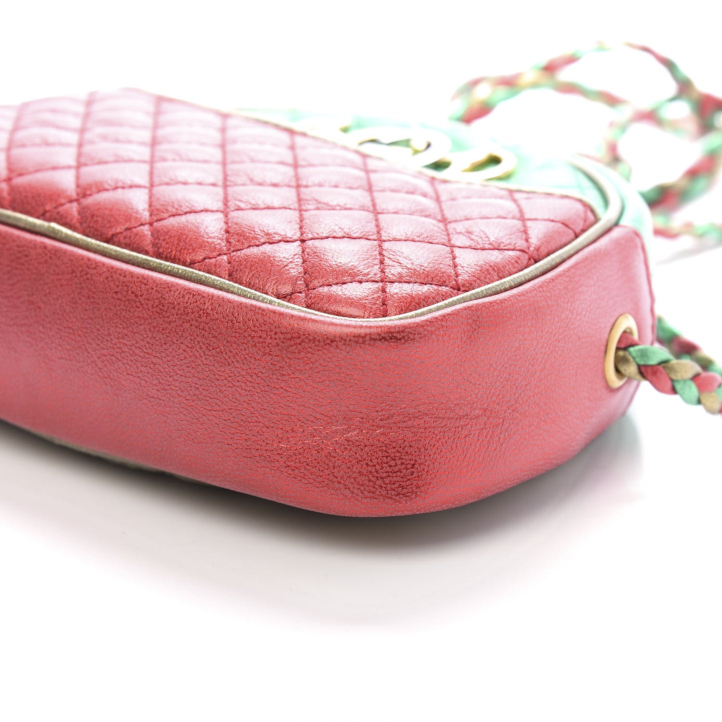 Laminated Nappa Trapuntata Mini Zumi Dome Shoulder Bag Rosso Jasmine Green Rame