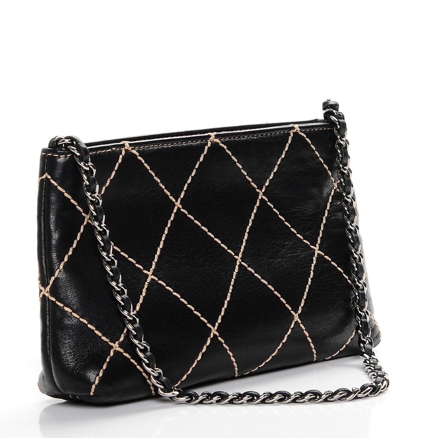 Lambskin Surpique Stitch Pochette Black