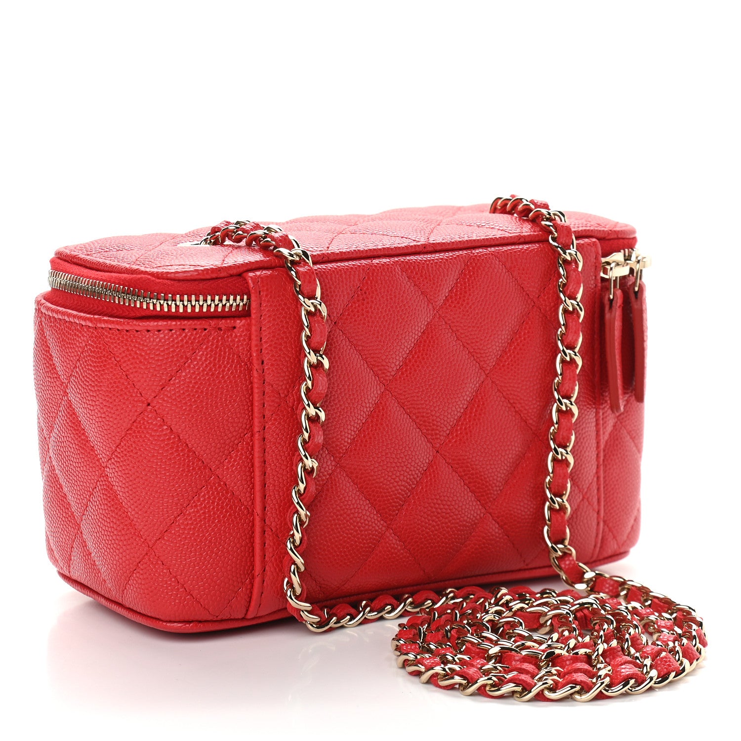 Chanel Caviar Quilted Small Vanity Case With Chain Red 3 of 9