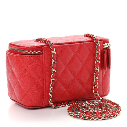 Chanel Caviar Quilted Small Vanity Case With Chain Red 3 of 9