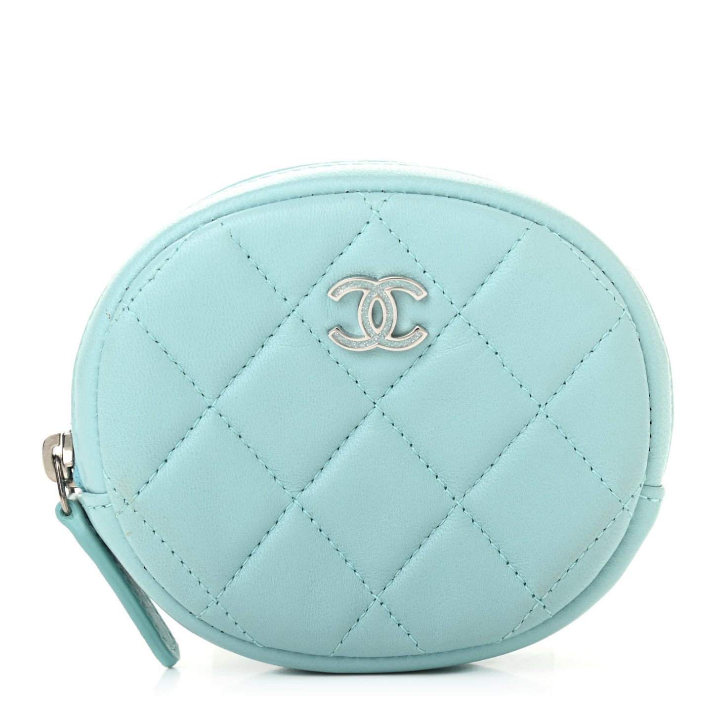 Lambskin Quilted Zip Around Classic Coin Purse Light Blue