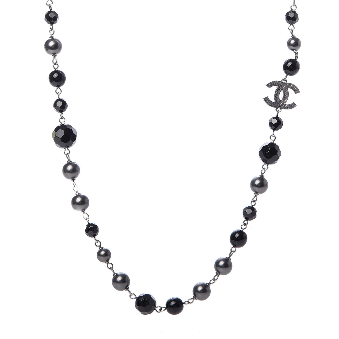 Ruthenium Pearl Beaded CC Long Necklace Black
