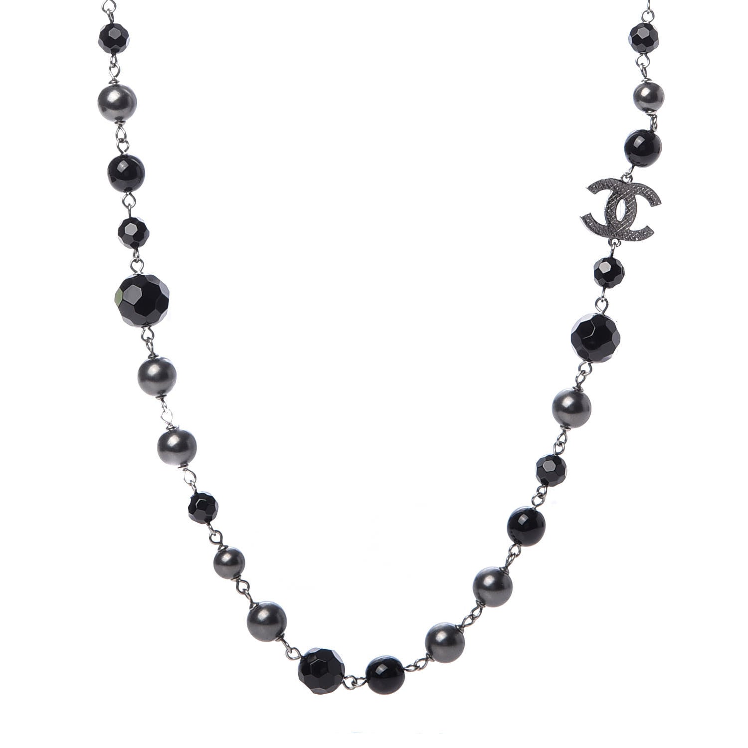 Chanel Ruthenium Pearl Beaded CC Long Necklace Black 1 of 4