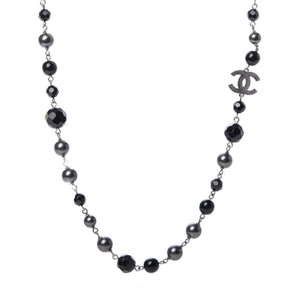 Chanel Ruthenium Pearl Beaded CC Long Necklace Black 1 of 4