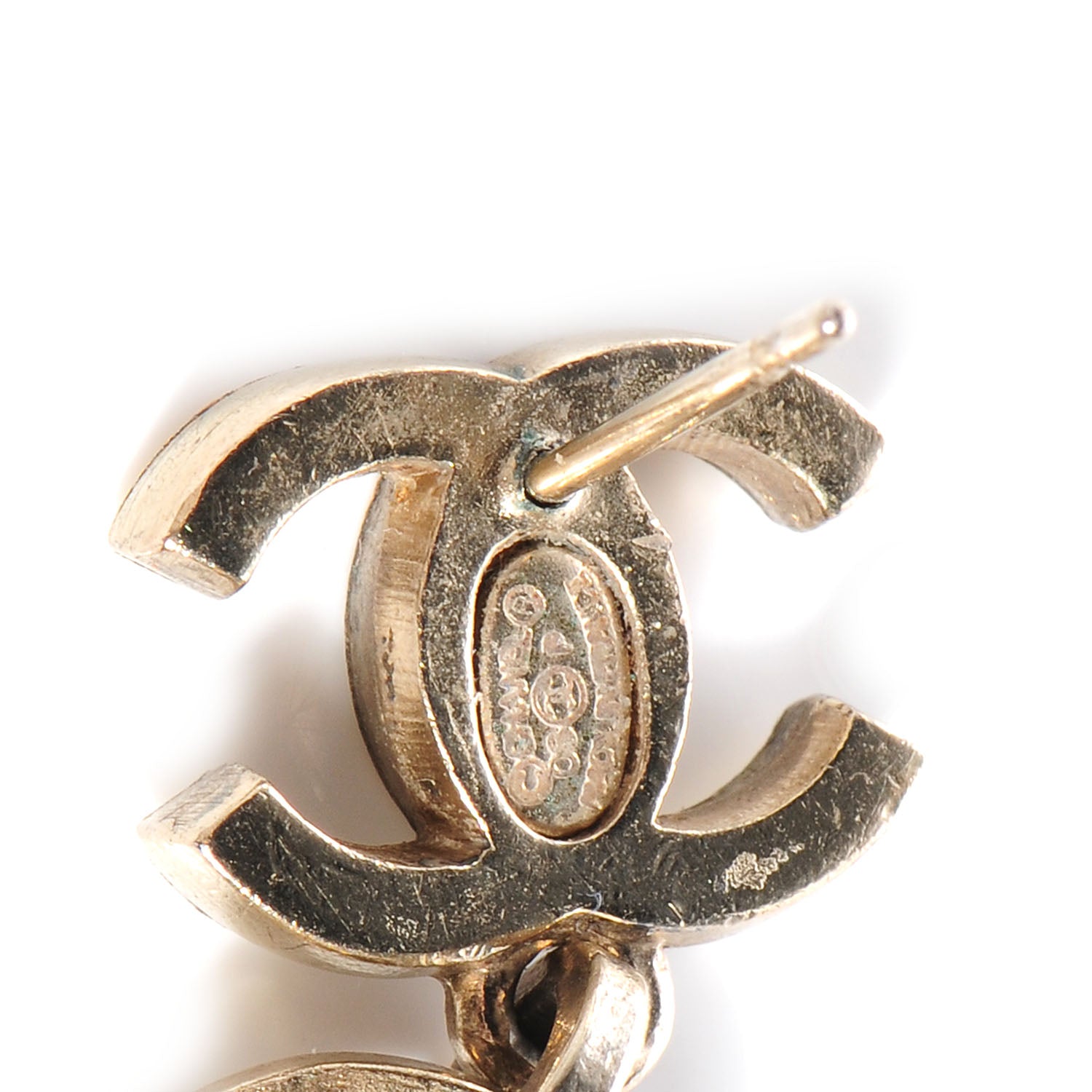 Chanel Brushed Metal Bead CC Drop Earrings Gold 4 of 4