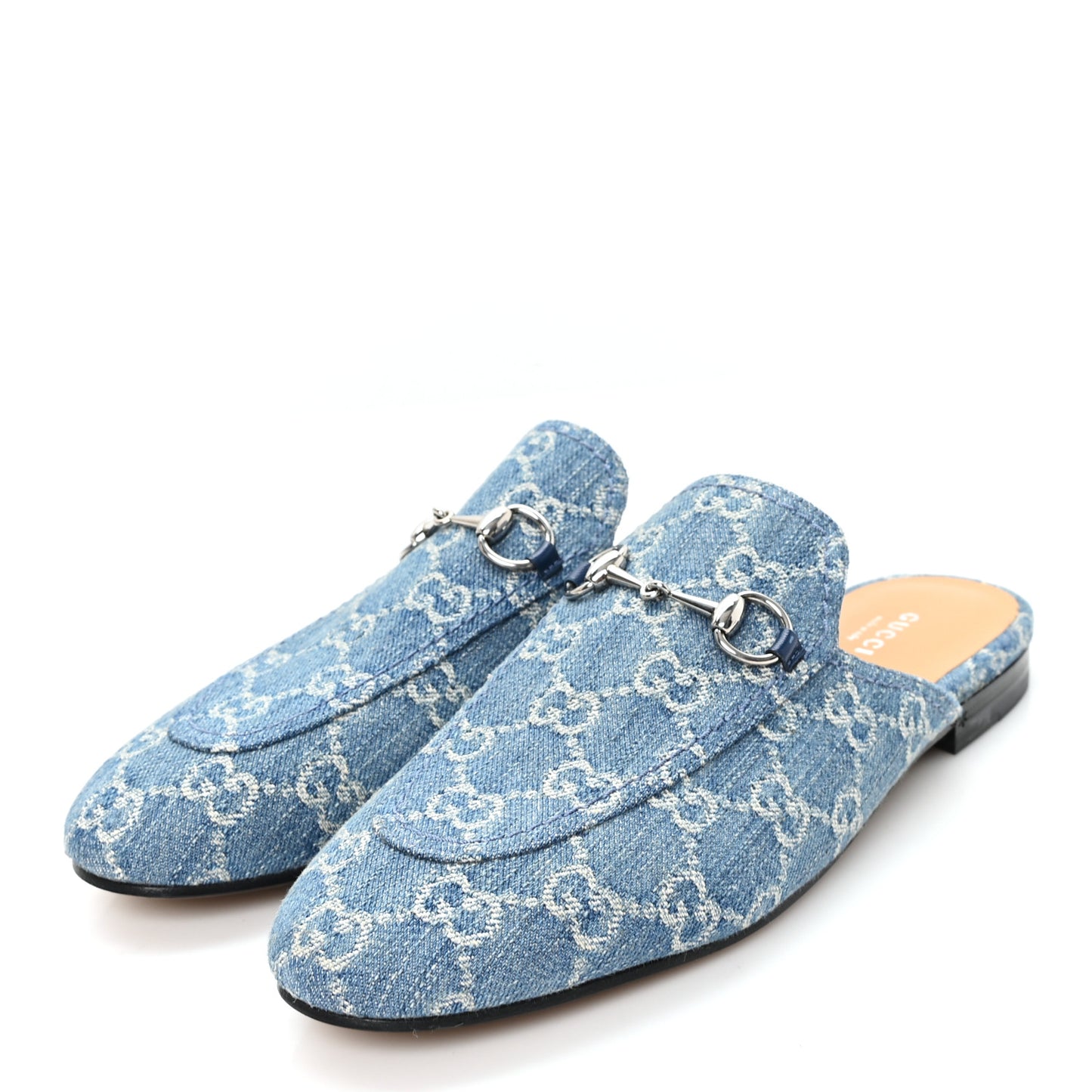 New Denim GG Malaga Kid Womens Princetown Slippers 38.5 Light Blue Royale
