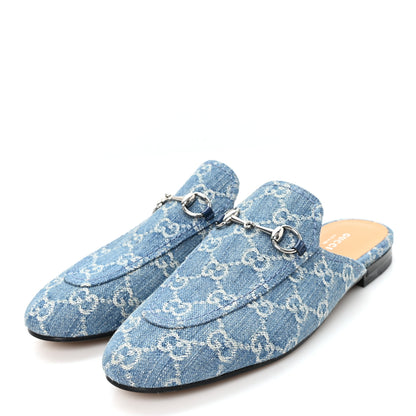 Gucci New Denim GG Malaga Kid Womens Princetown Slippers 38.5 Light Blue Royale 4 of 9