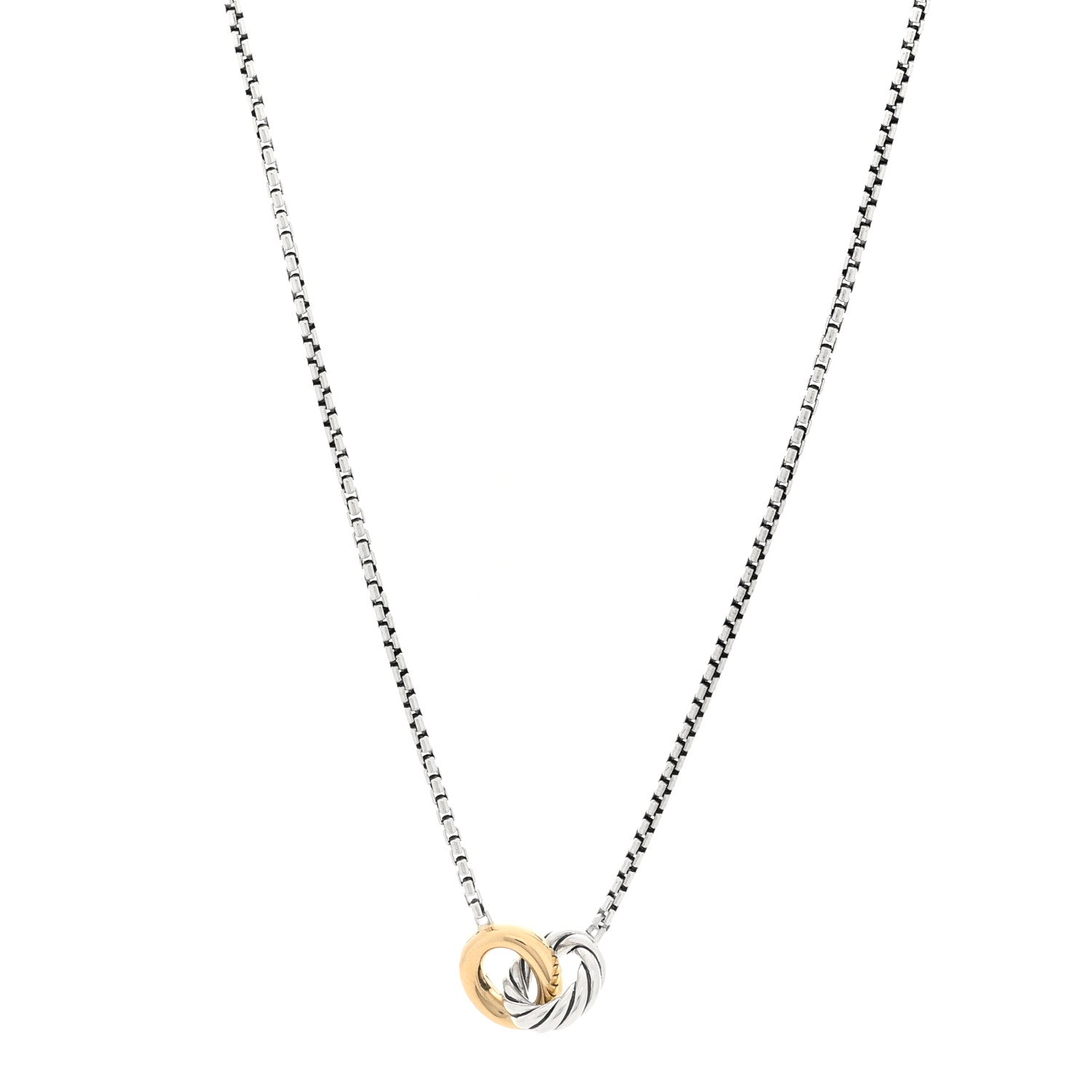 David Yurman Sterling Silver 14K Yellow Gold Petite Cable Linked Pendant Necklace 1 of 4
