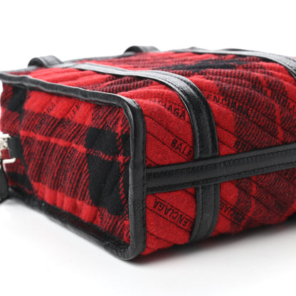 Balenciaga Wool Cuir Arena Plaid Diagonal Allover Logo Matelasse XS Bazar Shopper Tote Red Black 6 of 9