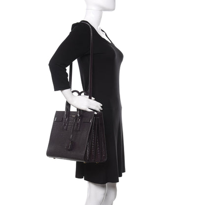 Saint Laurent Calfskin Crocodile Embossed Small Sac De Jour Prune 2 of 9