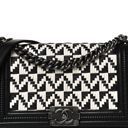 Chanel Calfskin Woven Medium Boy Flap Black White 8 of 11