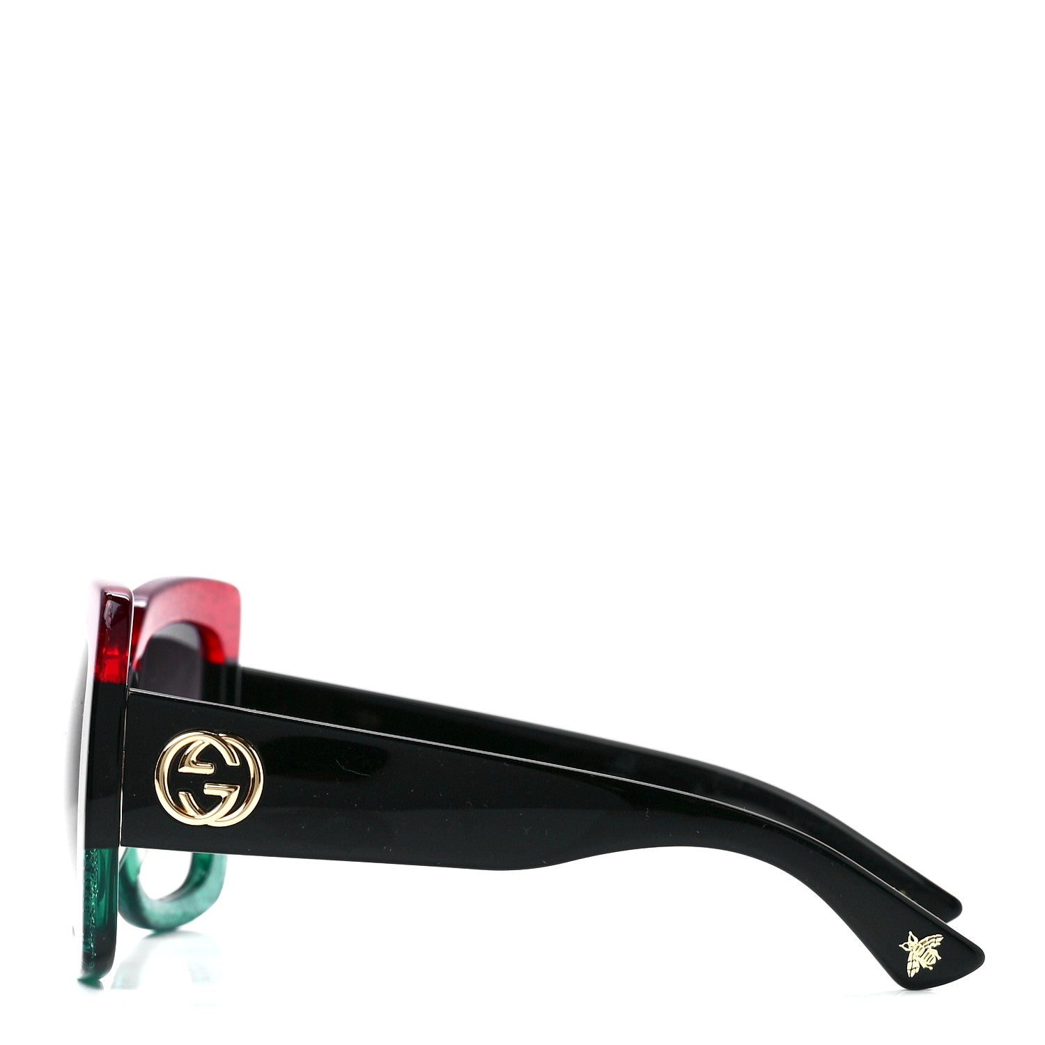Gucci Acetate Square Frame Sunglasses GG0083S Glitter Red Black Green 3 of 9