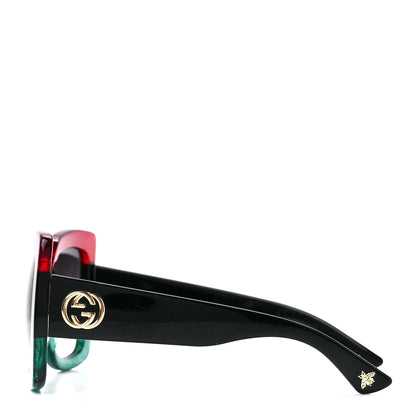 Gucci Acetate Square Frame Sunglasses GG0083S Glitter Red Black Green 3 of 9